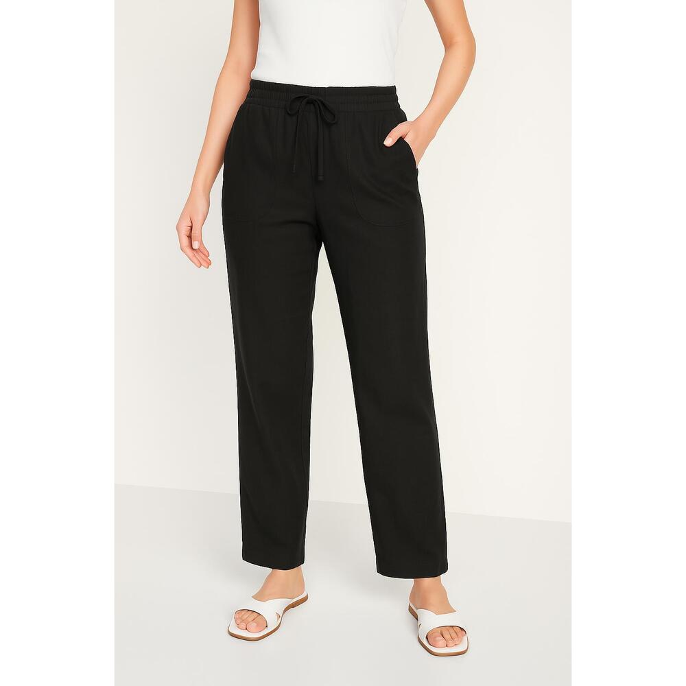 Old Navy Pants Plus Size 2x Black Linen Blend Drawstring Waist PocketFull Length
